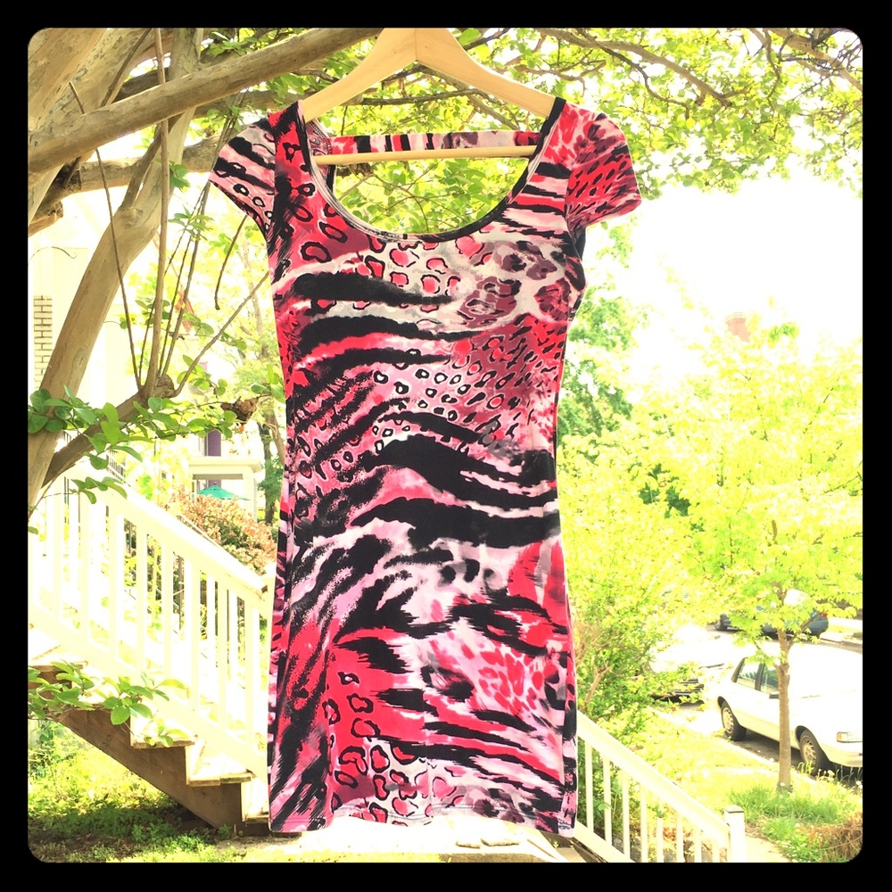 NWOT Animal print cross back mini dress