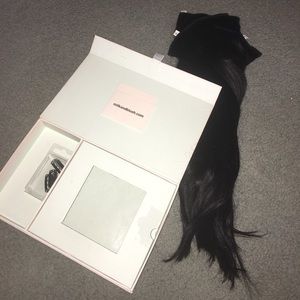 Milk and blush 16-18 inch black extensions.