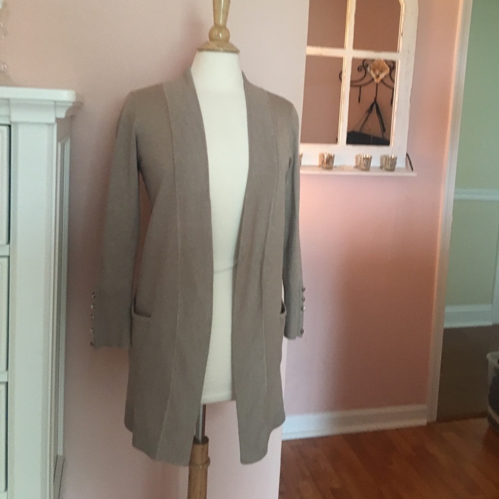Tan Cardigan w Silver Button Detailing on Sleeve