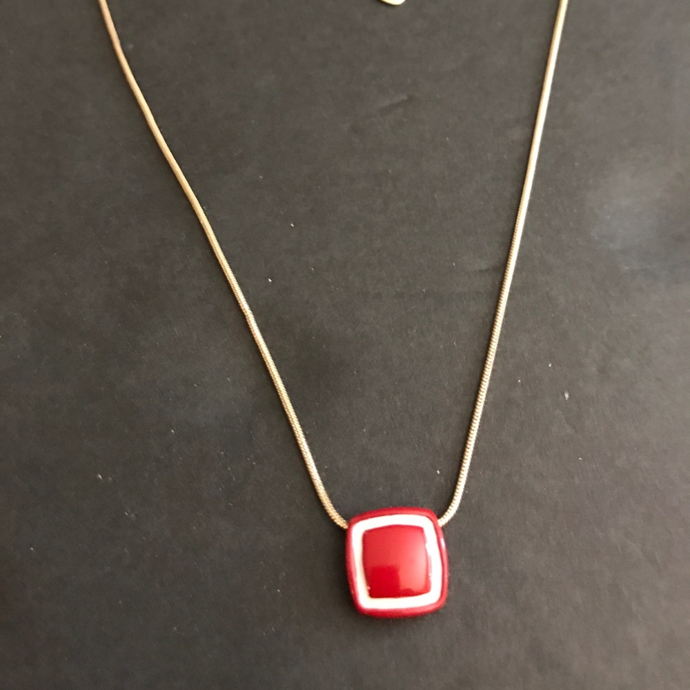 Vida Jewels red ceramic medallion necklace. EUC