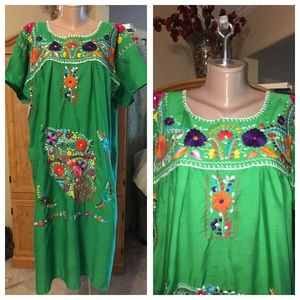 Mexican Embroidered Dress Green peacock XXL XXXL