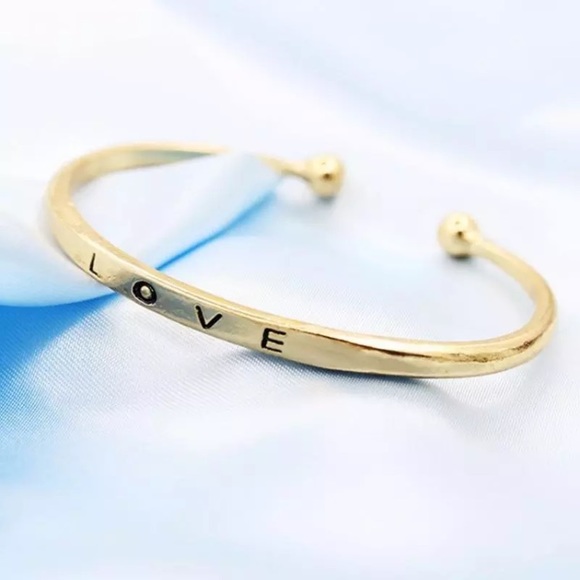 GOLD LOVE STAMPED BANGLE - Picture 1 of 5
