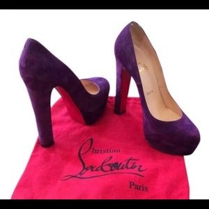 Auth Christian Louboutin Violet Suede Platform 8.5