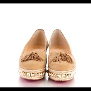 Auth Christian Louboutin Gold Suede Espadrille 8.5