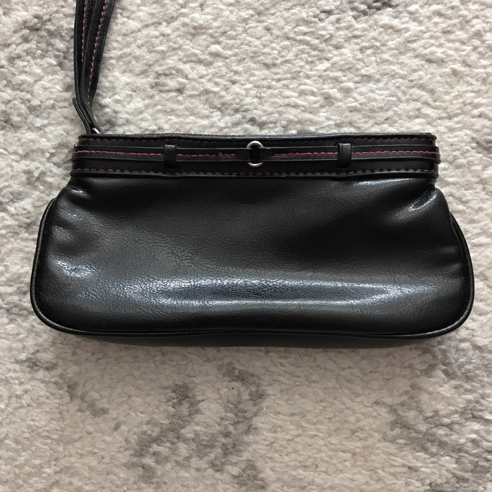 Hot pink & black pleather clutch purse / wristlet - Picture 2 of 6