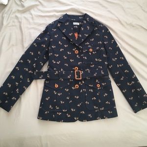 Vintage Style Navy Jacket with Chariot Prints