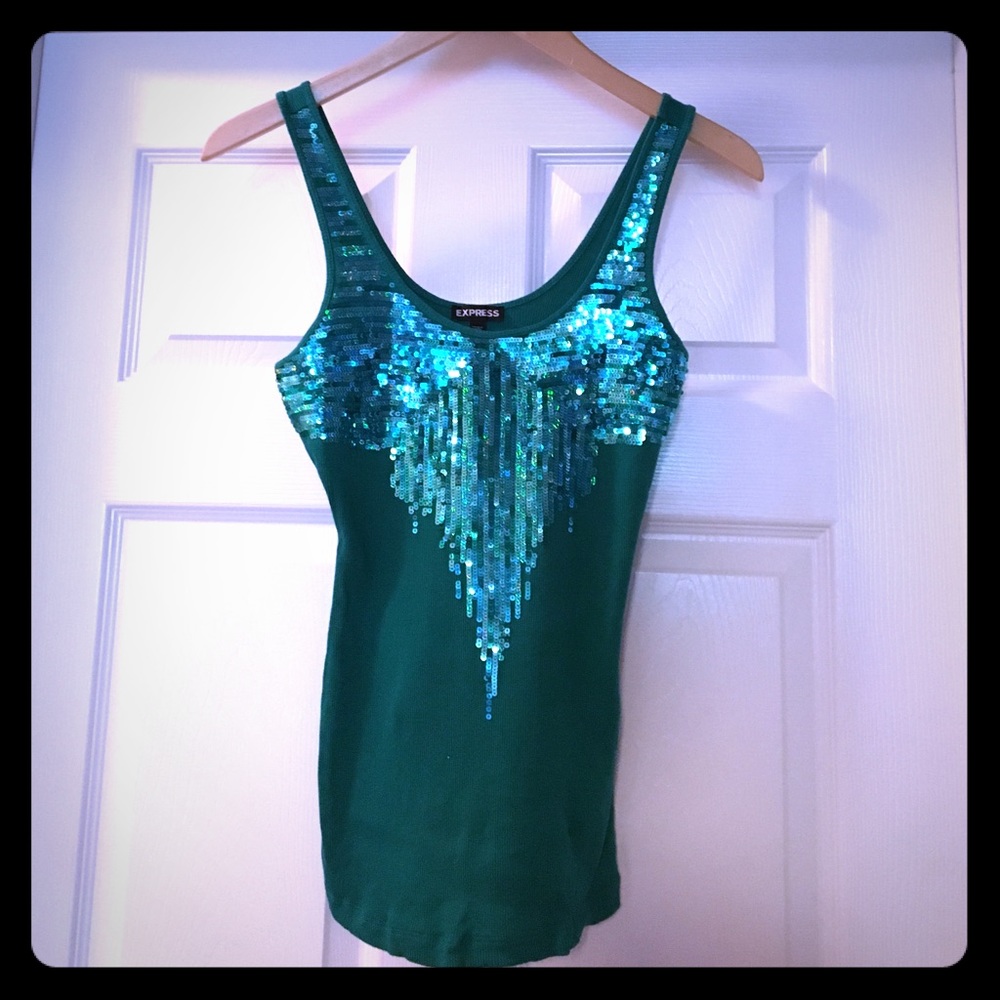 Express green sequin detail ribbed tank
