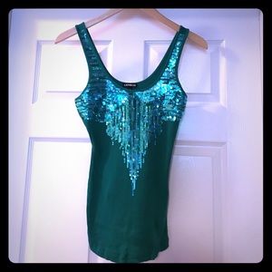 Express green sequin detail ribbed tank