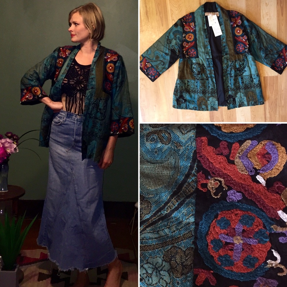 NWT Anu bu Natural Boho Embroidered Jacket