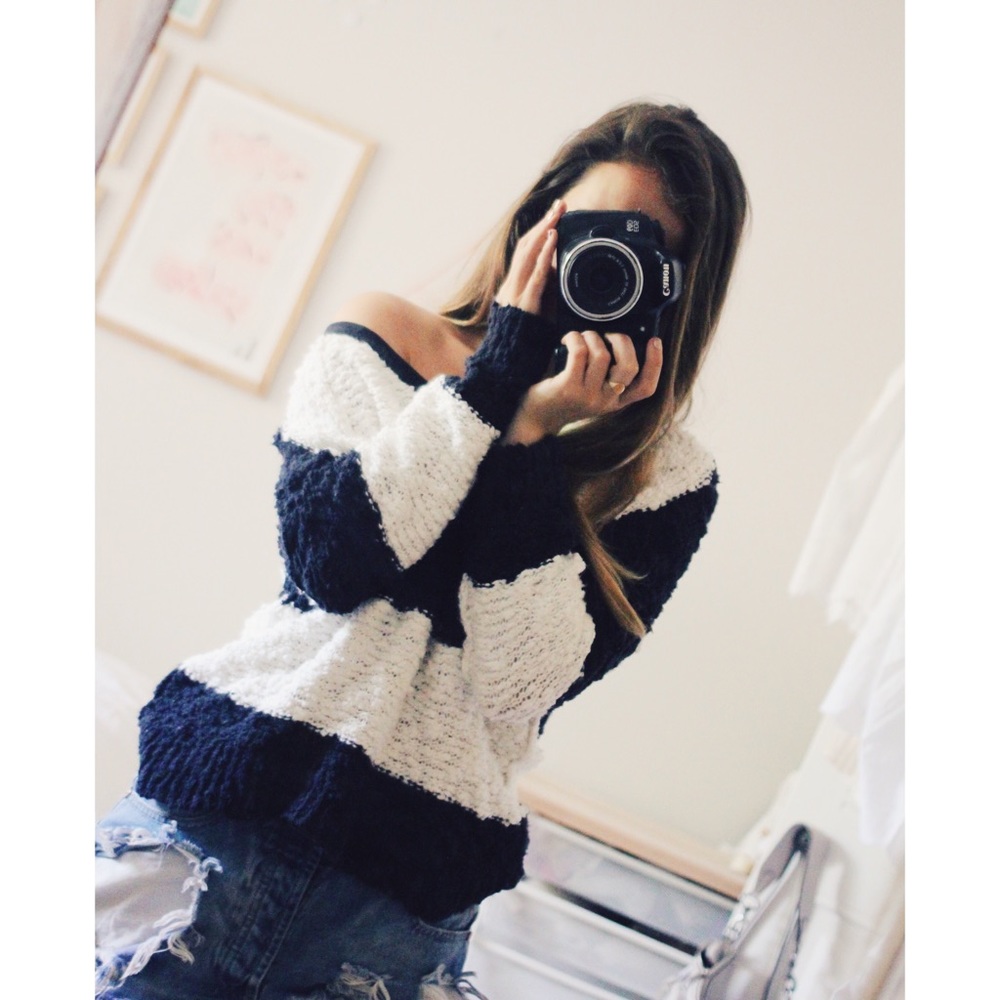 Striped off-the-shoulder Free People sweater
