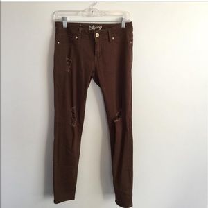 YMI brown distressed skinny jeans