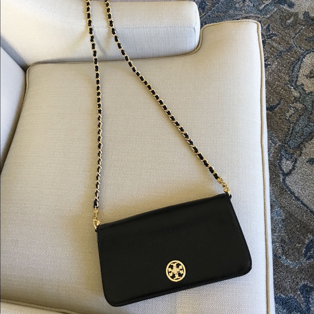 Tory Butch black patent leather Adalyn clutch