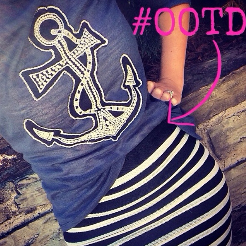 Navy & White Striped Skirt