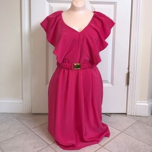 H&M dark hot pink hold belted dress. Sz 38/8.