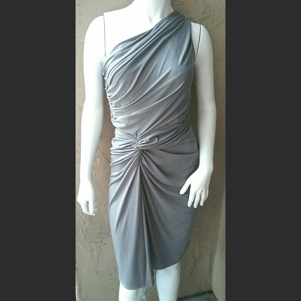 Maggy London One Shoulder Stretchy Gray Dress
