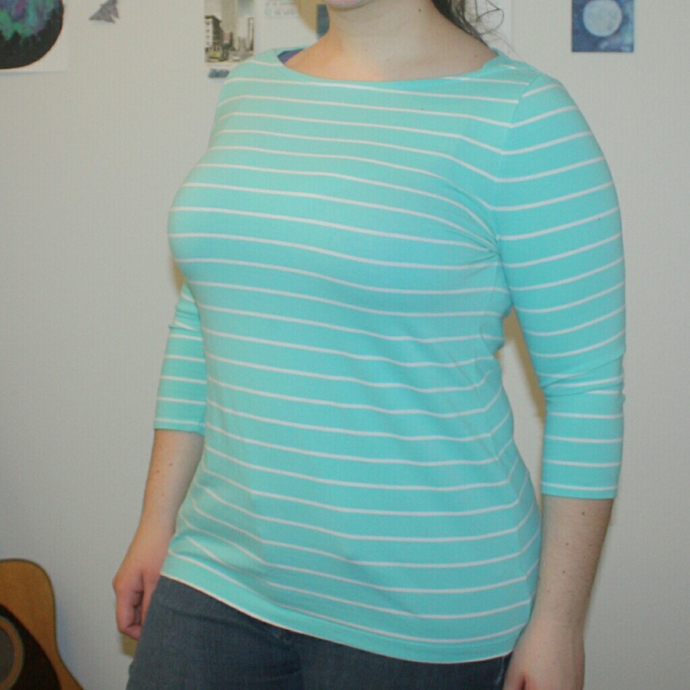 Aqua White stripe boat neck tee