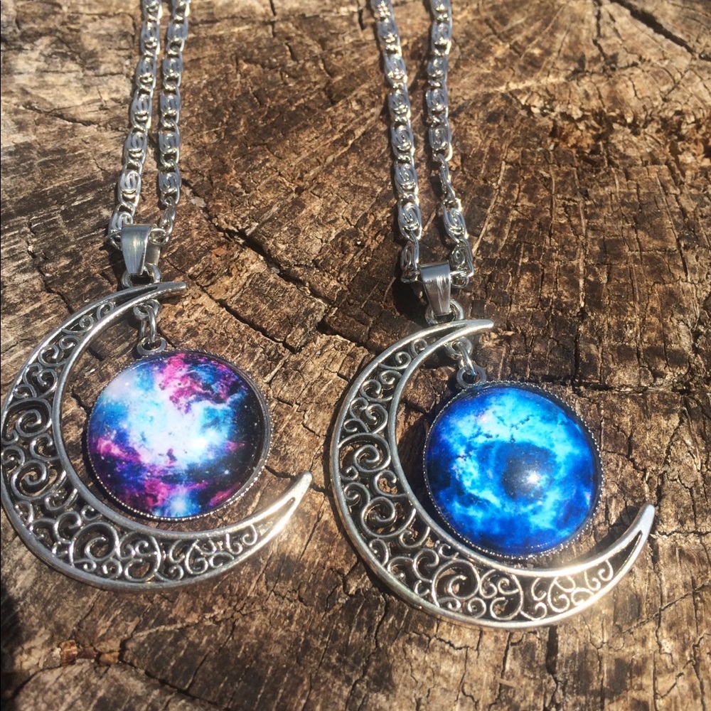 Galaxy moon necklaces