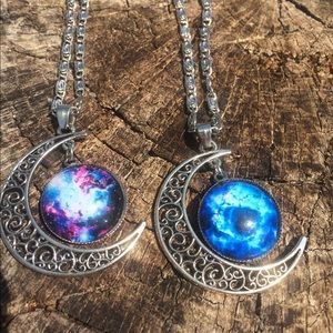 Galaxy moon necklaces