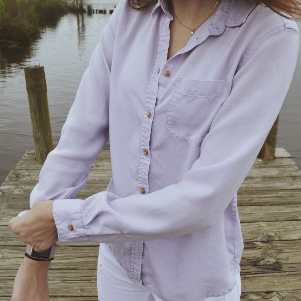 Lilac American Eagle Button Up Oxford Top