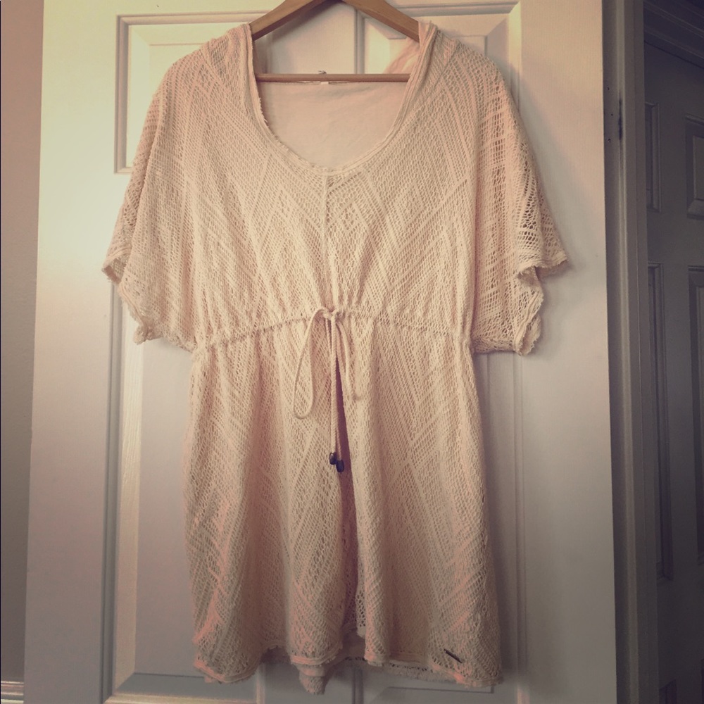 Lamb & Flag Ivory Crochet Hooded Shirt Top M/L
