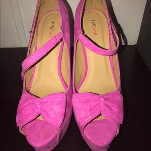 Just fab hot pink cute peep toe bow heels