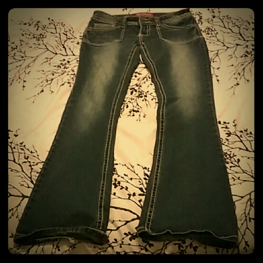 Distressed Red Rivet Blue Jeans