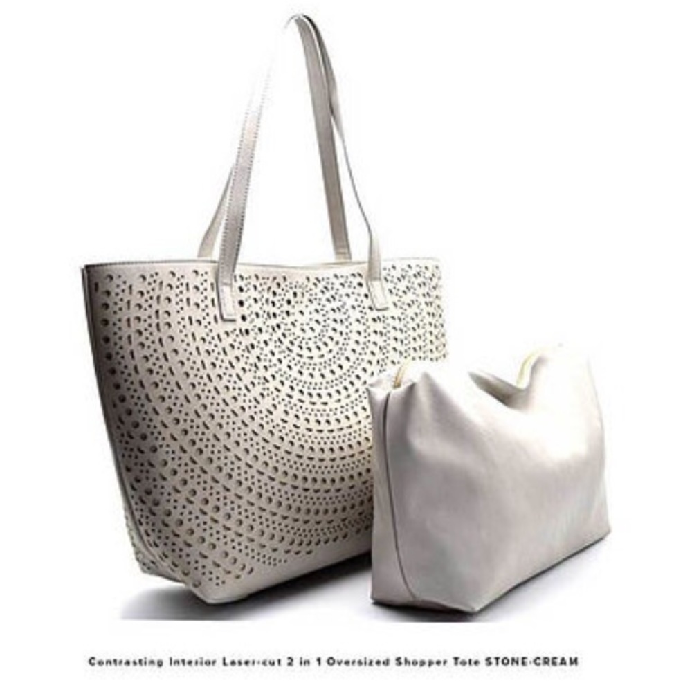 Faux leather oversized tote- stone