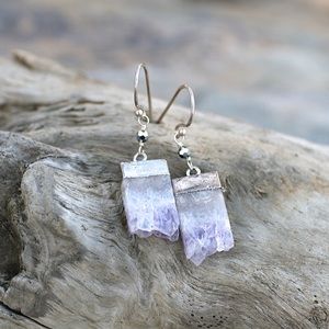 Amethyst Slice Silver Earrings