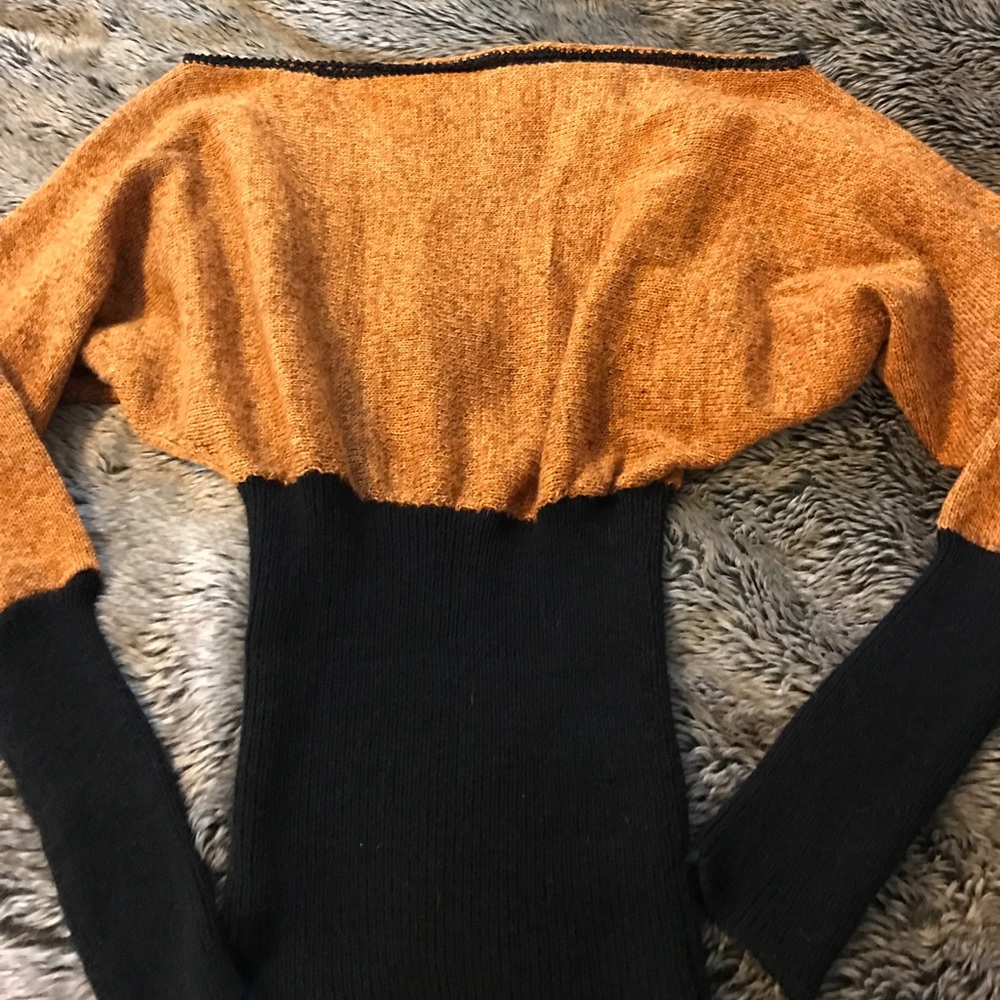 Cognac and black wool sweater