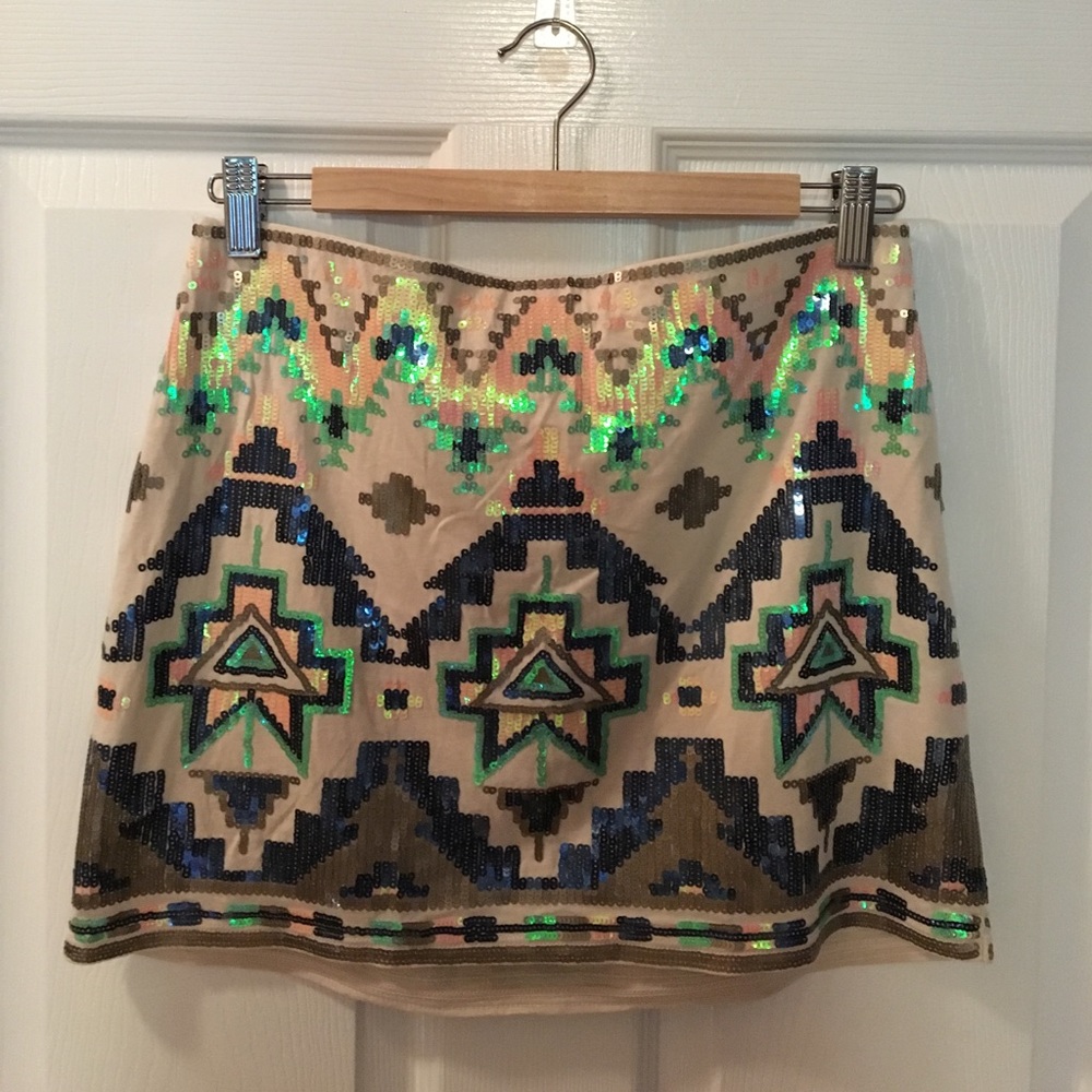 Express Aztec Tribal Print Sequin Skirt