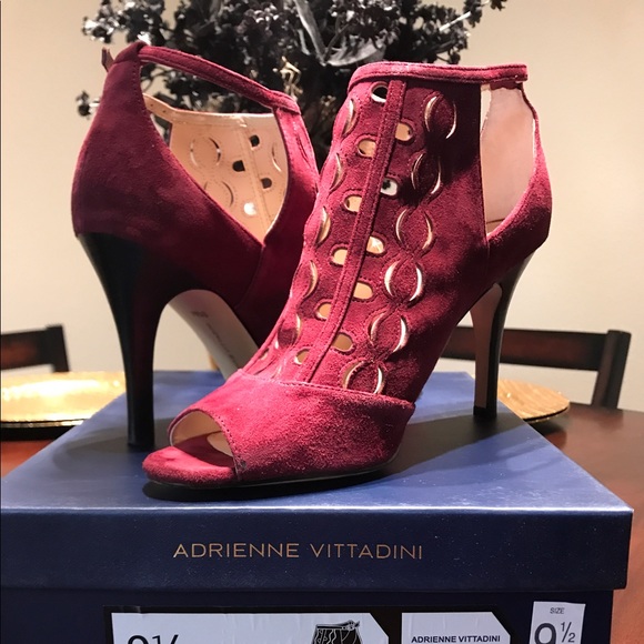 Adrienne Vittadini Peep Toe Kid Suede Bootie - Picture 1 of 5