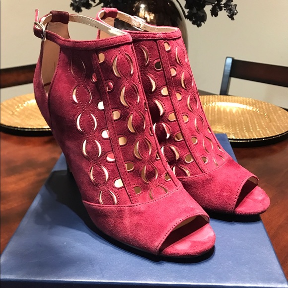 Adrienne Vittadini Peep Toe Kid Suede Bootie - Picture 2 of 5