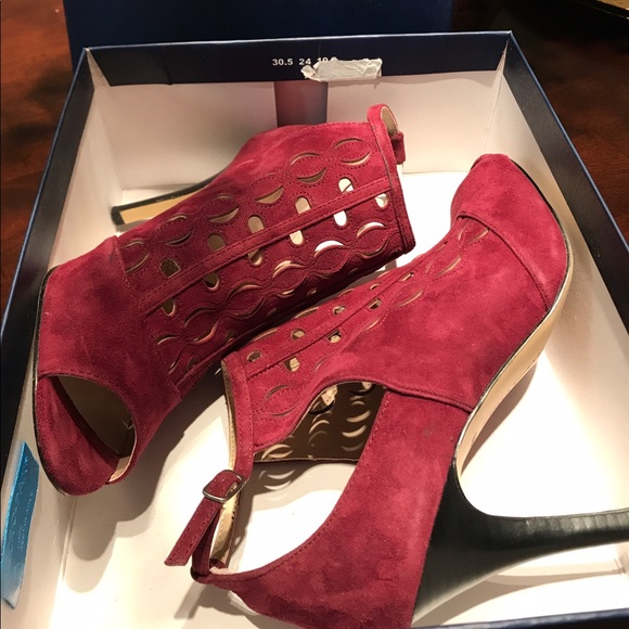 Adrienne Vittadini Peep Toe Kid Suede Bootie - Picture 4 of 5