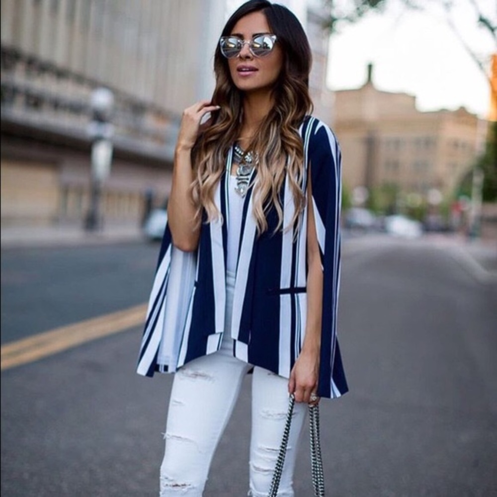 This navy and white striped blazer is practical