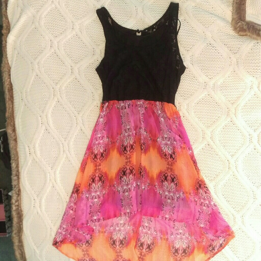 Pink and black high low dress