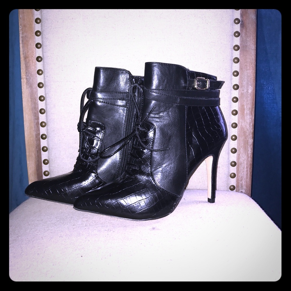 Altuzarra Target Black Faux Croc Leather Booties