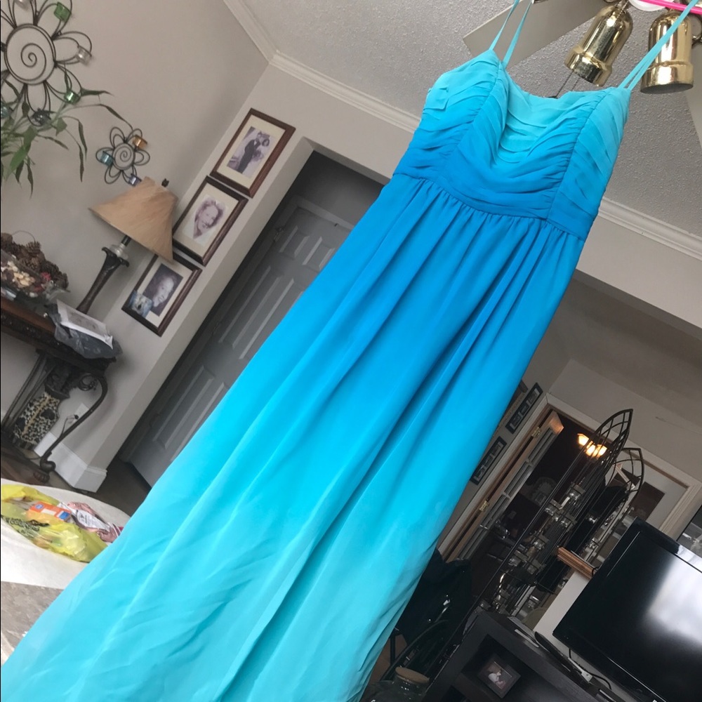 Size 12 Blue/turquoise ombré long prom dress