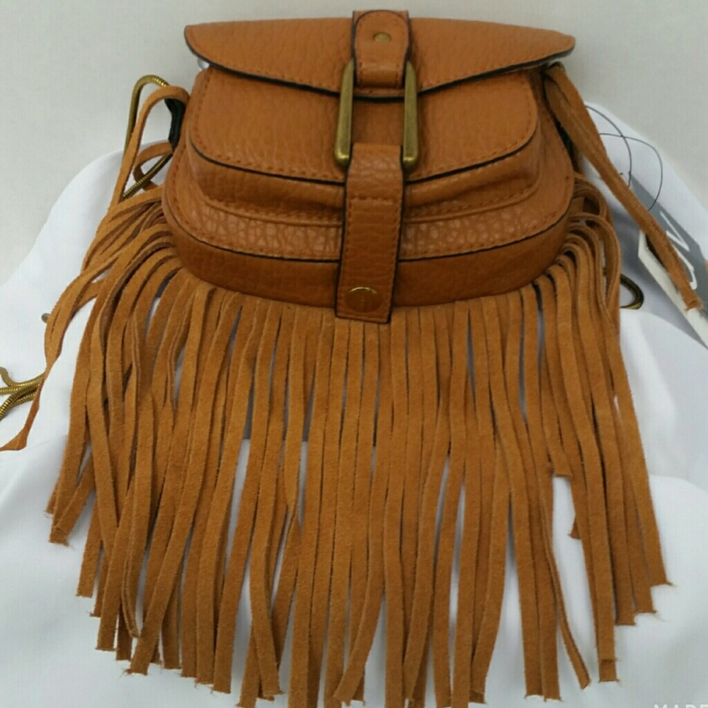 DV Mini Saddle Crossbody With Fringe Bag in Cognac