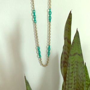 J.Crew long teal & gold chain necklace
