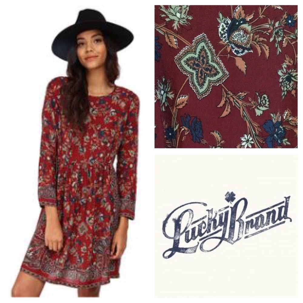 🍀 Lucky Brand Floral Paisley Long Sleeve Dress