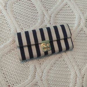 A navy blue and cream wallet