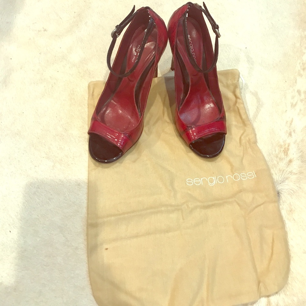 Sergio Rossi red eel skin shoes