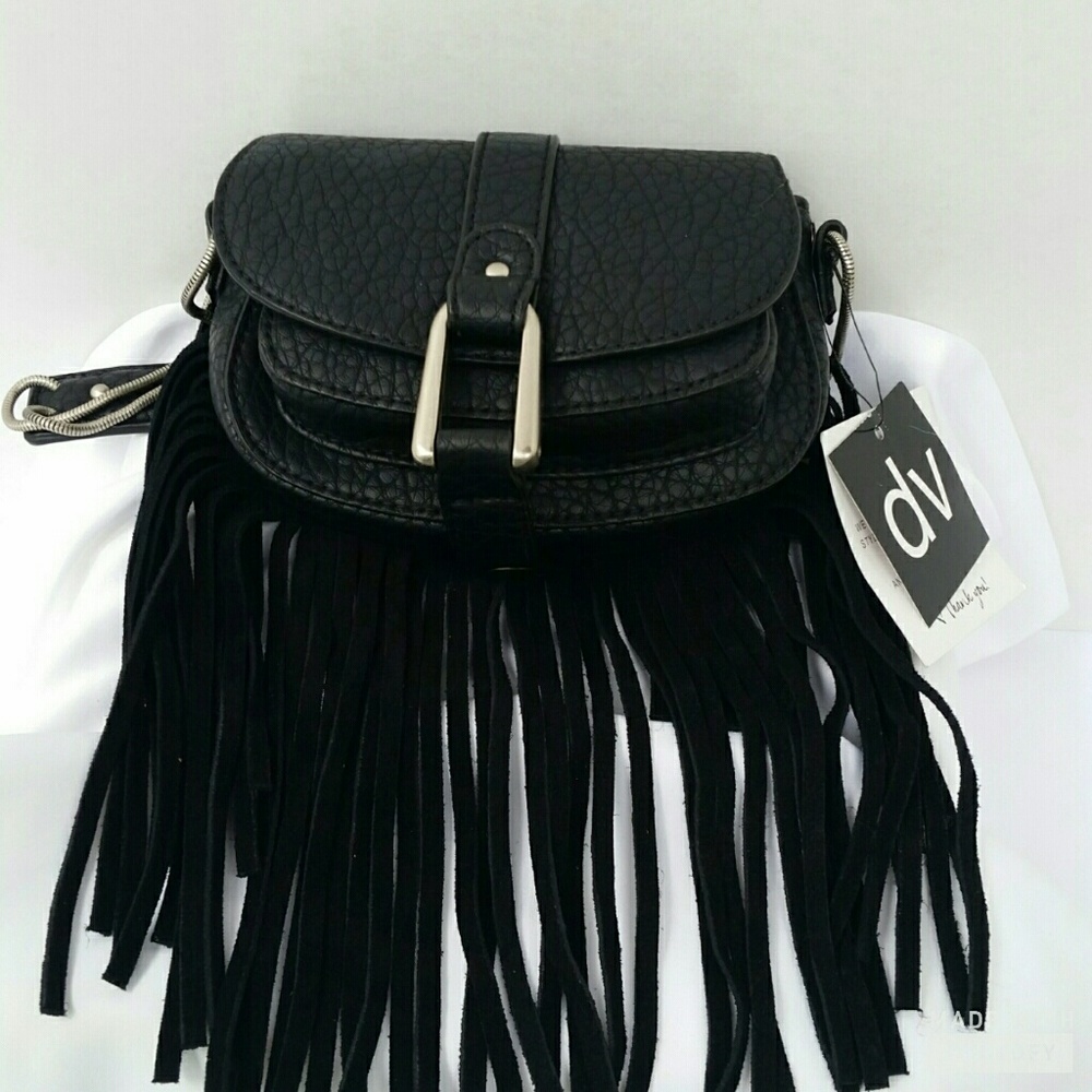 DV Mini Saddle Crossbody With Fringe Bag in Black