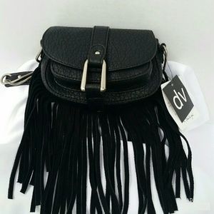 DV Mini Saddle Crossbody With Fringe Bag in Black