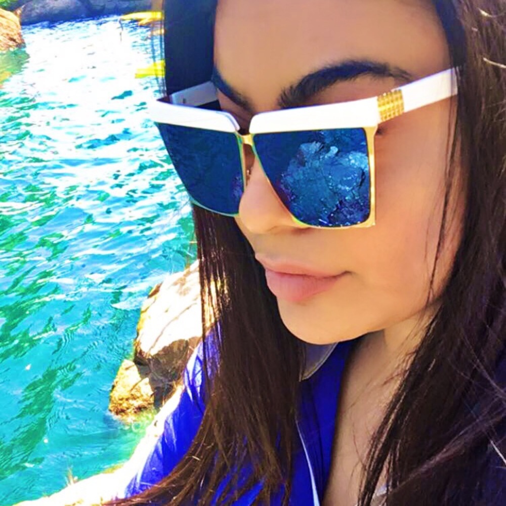 "Ocean Dream" Square Cat Eye Flat Metal Aviator - Picture 2 of 3