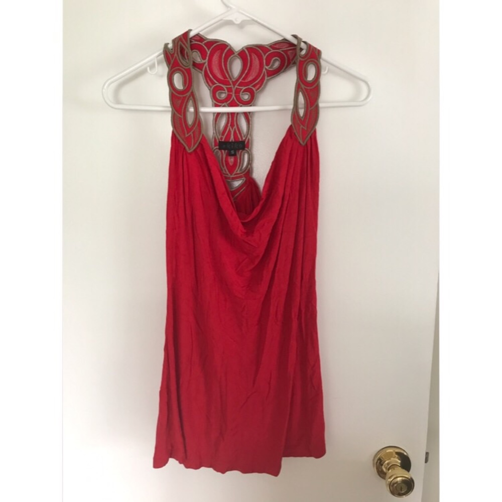 Akiko Dressy Racerback Embroidered Tank Top Sz S