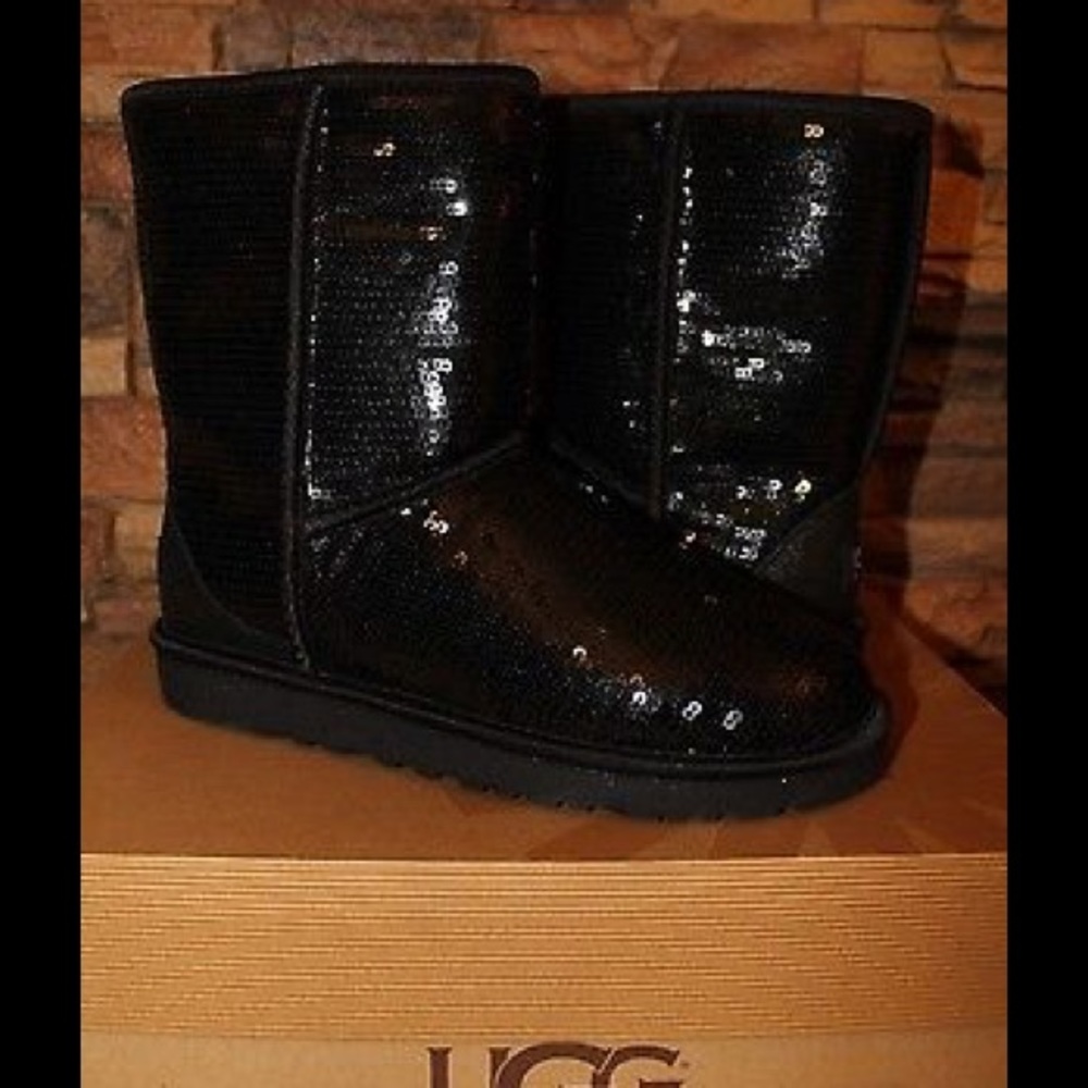 UGG Australia Black Sequin Sparkle Boots - Picture 3 of 10