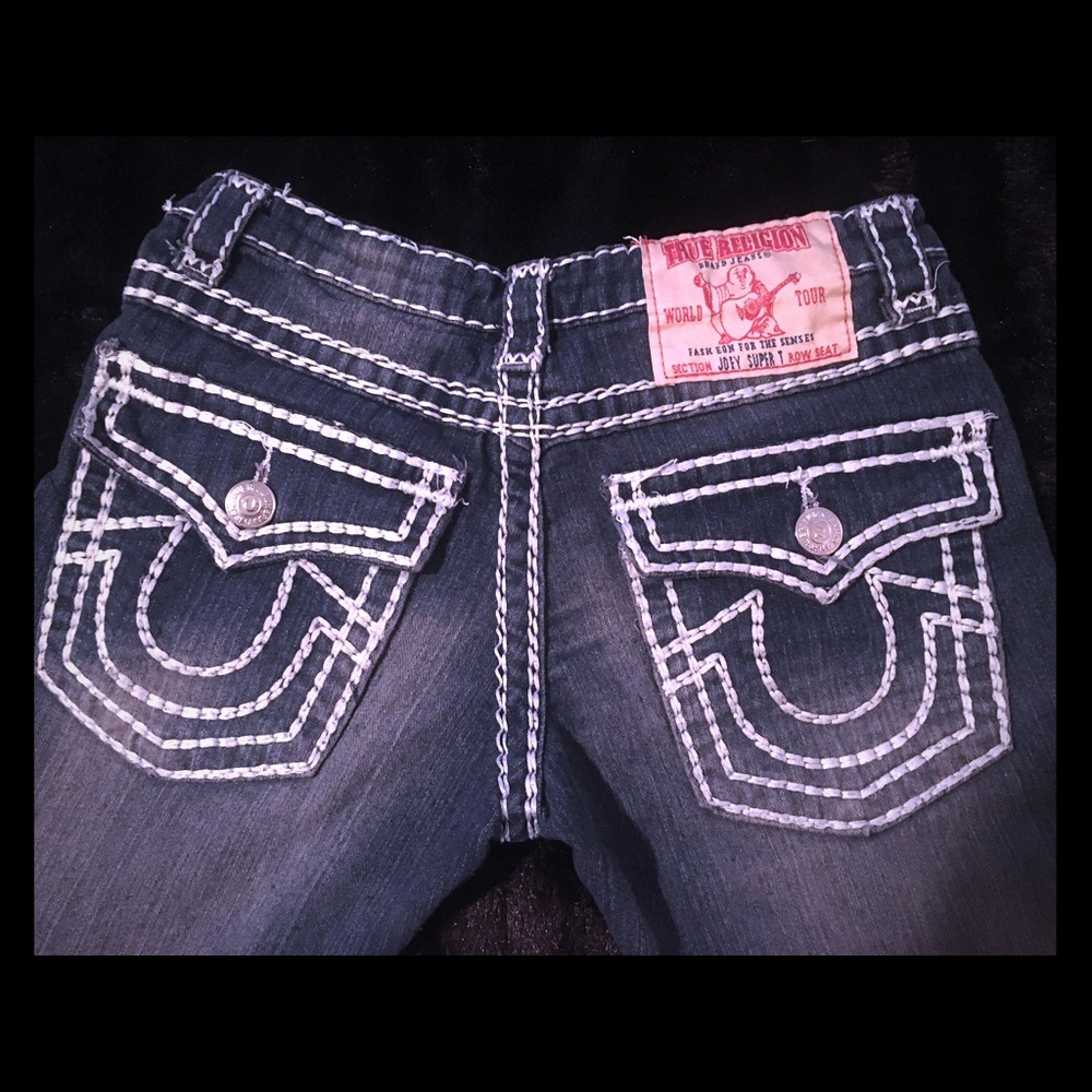 True Religion Blue and White Jeans Thick stitched
