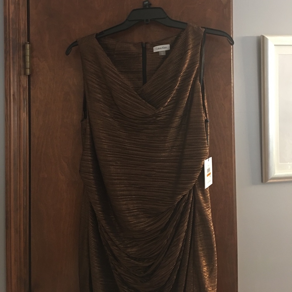 Calvin Klein NWT Brown Sleeveless Evening Dress.