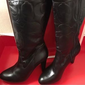New Coach Black Leather Signature embossed boots 8